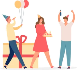 People enjoying a festive birthday party with balloons, cake, and gifts © Tartila