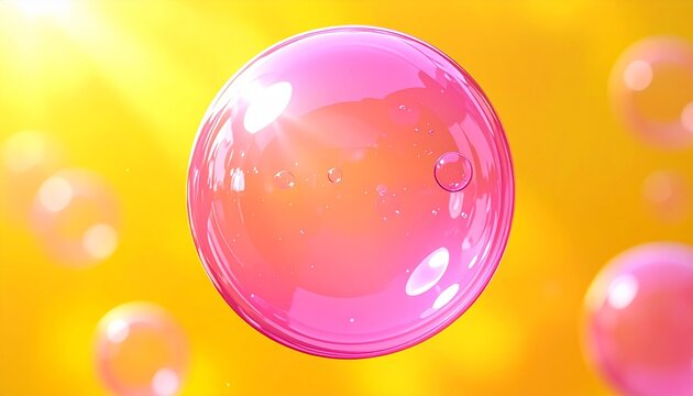 Shiny pink bubble on Yellow background2