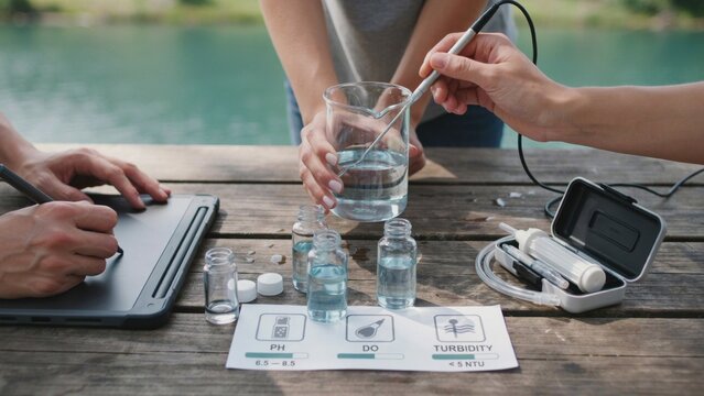 Water Quality Testing With Probe During Field Research