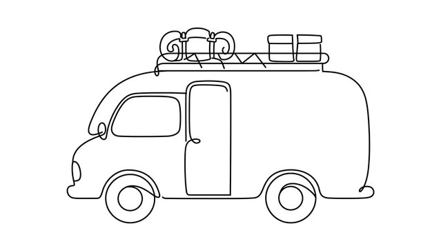 Camper Van with luggage on white background.