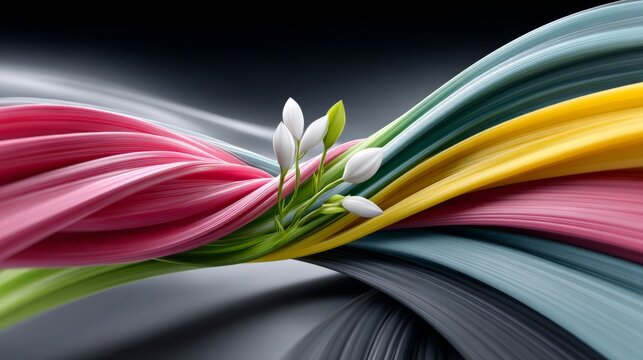 Bright colors intertwine with delicate flowers in simple design
