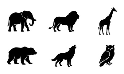 Obraz premium Wild animal silhouettes, majestic wildlife vector icons, diverse safari and forest creature collection