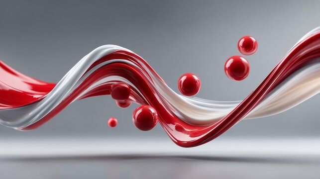 Flowing waves of red and white create a dynamic visual in a smooth, abstract form