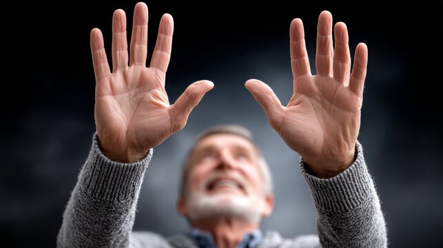 Man reaching out for help in a moment of distress and urgency
