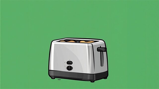 Vector Toaster Popping Crispy Bread Slices on Green Screen Chroma Key 5 Seconds Video