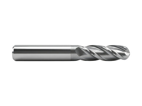 A precision-machined drill bit with spiral flutes rests on a neutral background.