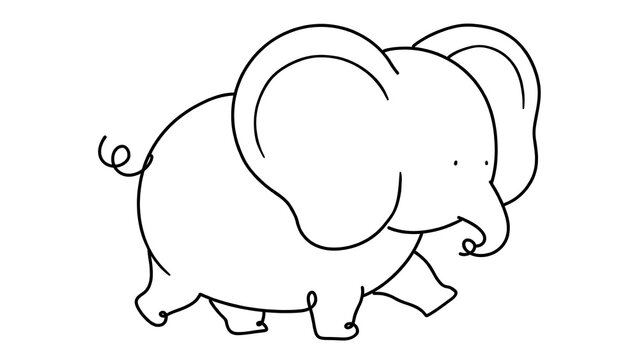 Cartoon elephant walking white background.