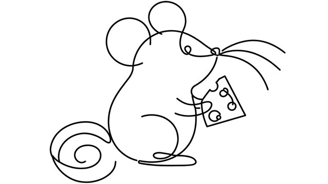 Cartoon mouse holding cheese white background.
