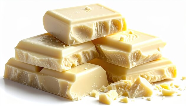 White chocolate chunks with smooth texture, isolated on white