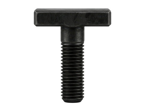 Black hex bolt with square drive head isolated against transparent background.