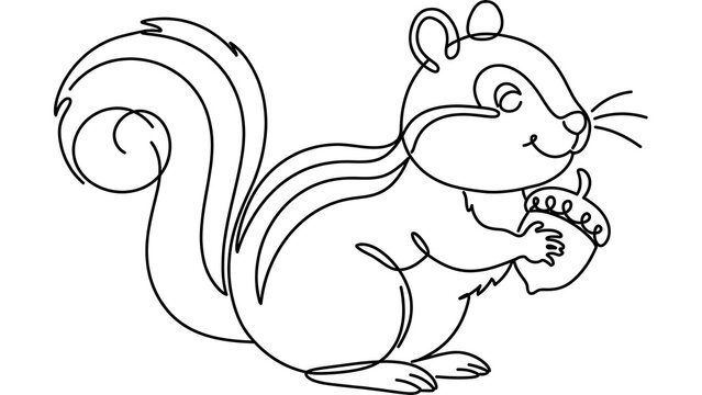 Cartoon squirrel holding acorn white background.