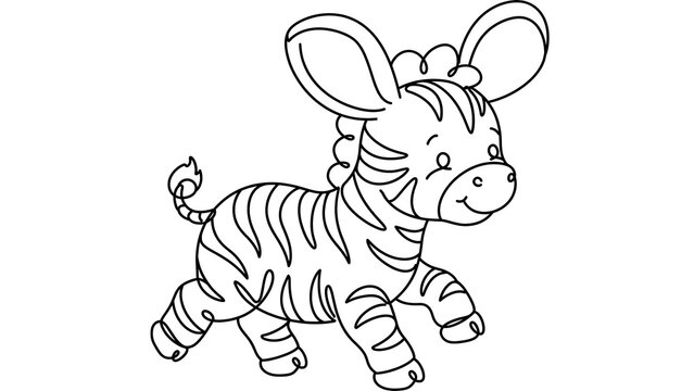 Cartoon zebra running white background.
