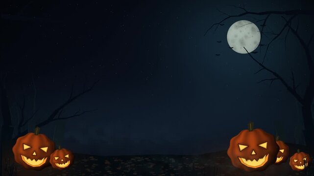 Halloween Pumpkins and Full Moon Background with Copy Space