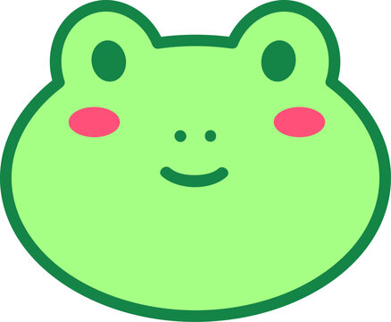 Green frog character illustration with a happy smiling expression and pink cheeks