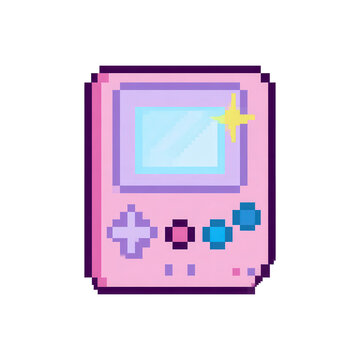 Vintage pixel art handheld gaming console with glowing screen and directional pad