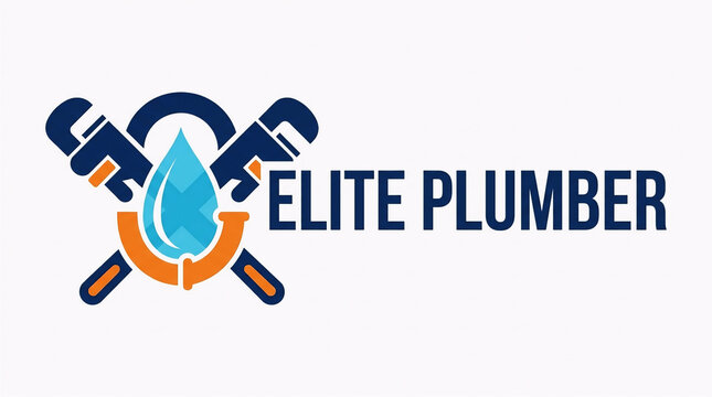 Clean vector logo design featuring two crossed pipe wrenches holding a blue water drop inside a pipe circle, suitable for modern plumbing and water maintenance businesses.
