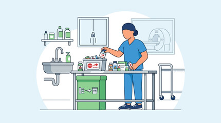 Fototapeta premium Nurse organizing medical supplies, hospital scene, transparent background