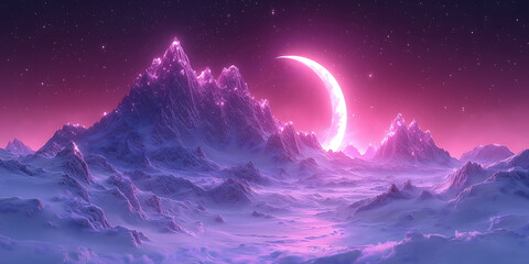 Fototapeta premium Towering Snow Peaks Forming a Glowing Semicircle