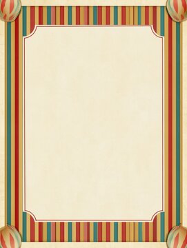Vintage circus style striped border frame with a blank central copy space
