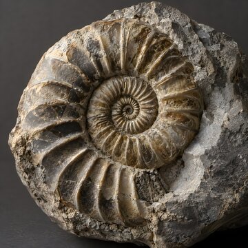 Fossil of an ammonite found in a rocky site during a field study