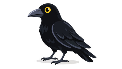 Obraz premium Black Crow Raven Bird Standing, Cute Wildlife Corvid Animal Mascot Isolated on White, Vector Illustration