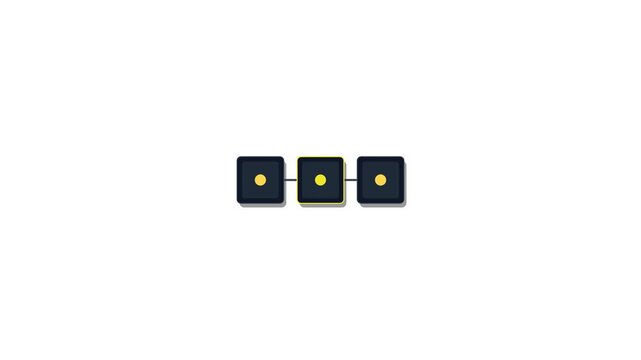 Premium 4K microstock motion graphic featuring a geometric blockchain network with interconnected cryptographic blocks, secure ledger nodes, and seamless tech loop.