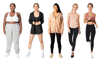 Obraz premium PNG Diverse women in activewear on transparent background