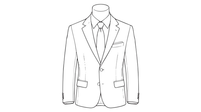 Formal business suit line art vector, professional male blazer with necktie illustration, classic tuxedo jacket sketch for fashion design