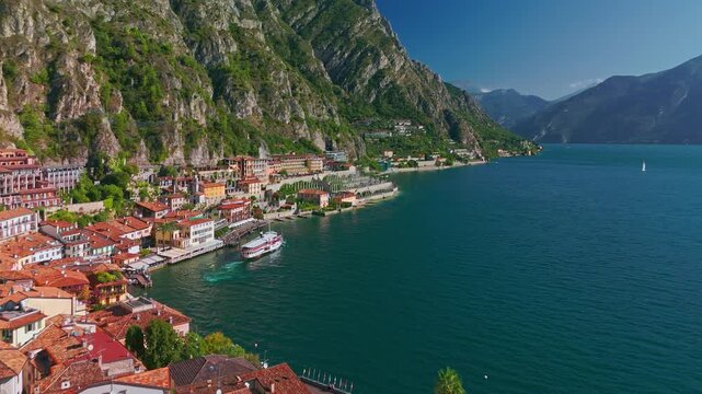 Aerial View of Limone sul Garda on Lake Garda in the Italian Alps