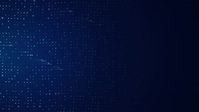 Abstract Dark Blue Digital Background with Glowing Blue Square Pixels and Futuristic Grid Pattern Motion Graphic Animation