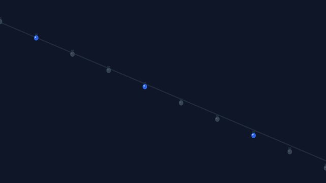Minimalist diagonal line chart with glowing blue nodes on a dark background