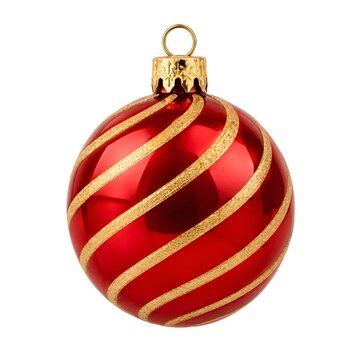 Shiny Red Christmas Bauble With Gold Stripes