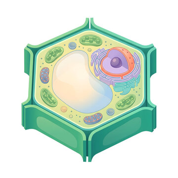 plant cell structure diagram showing internal organelles like nucleus vacuole chloroplasts and mitochondria in an educational vector illustration with bright pastel colors for science textbooks and
