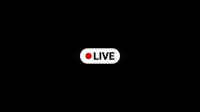Red Live Stream Button with alpha channel., Live streaming icon animation on transparent background for TV Shows & social media Live performance, red button live streaming broadcast in 4k.