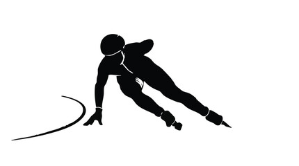 Fototapeta premium Speed Skater Silhouette Turning on Ice Track Isolated on White Background