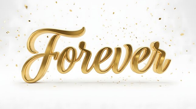 Golden foil lettering spelling the word forever on a white textured background