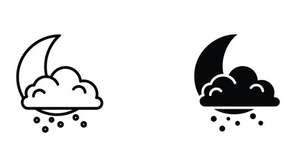 Obraz premium Outline and silhouette weather icons of a crescent moon and snowing cloud