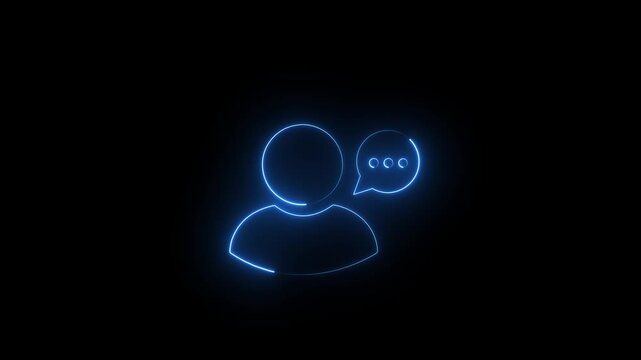 Blue Neon Glowing Single User Avatar With Speech Bubble Icon On Black Background