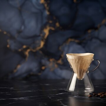 Pour Over Coffee Dripper on Dark Blue Gold Marble Background