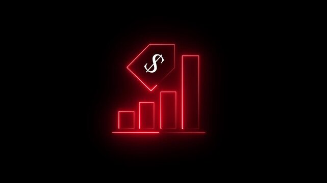 Neon Red Financial Chart Dollar Tag Icon Glowing Business Sales Growth Vector Black Background
