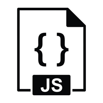 JavaScript file icon with curly brackets and JS text on white background