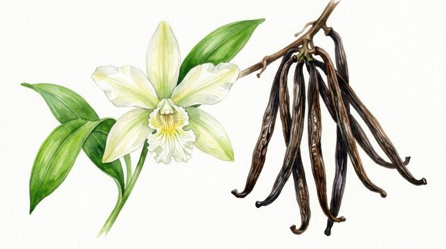 Vanilla Orchid With Vanilla Pods 