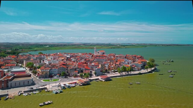 Aerial View of Lesina town and Lagoon, Italy
