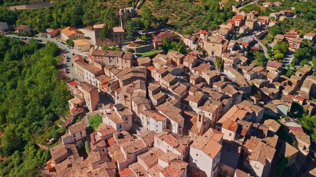 Aerial view of Anversa degli Abruzzi medieval town
