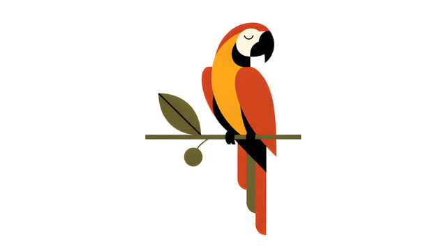 Minimalist vector illustration of a colorful tropical macaw parrot perched on a branch.