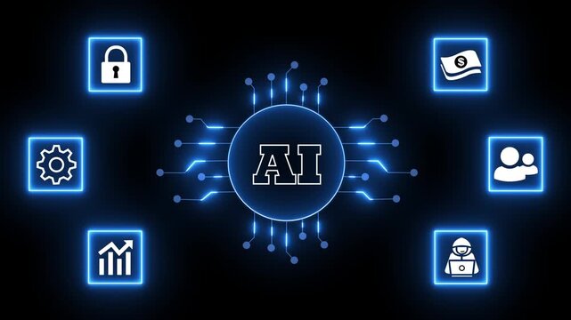Artificial Intelligence AI Digital Technology Blue Glowing Circuit Lock Investment Neon Concept
