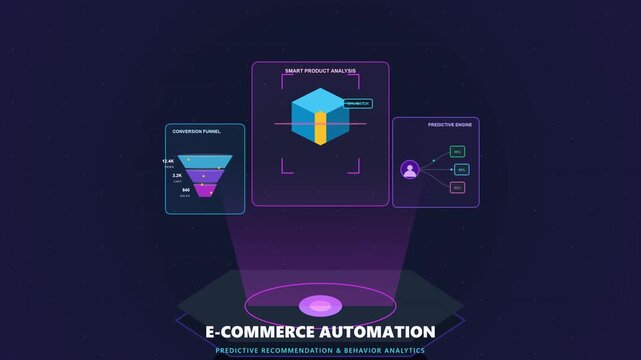Digital E-commerce Automation Dashboard Featuring Predictive User Recommendation Systems and Funnel Behavior Analytics Interface