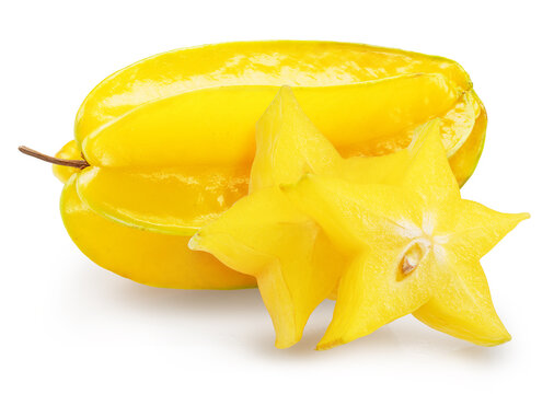 Star fruit or carambola with pieces of carambola isolated on white background with clipping path.