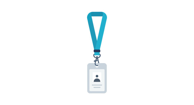 Identification badge with lanyard a flat vector illustration on a white background