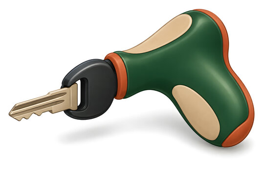 A key turner aid with a broad rounded grip and a slotted key holder, isolated on white